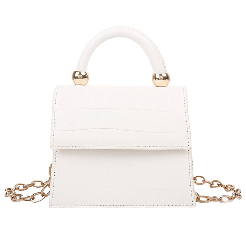 Women Mini Shoulder Bag Alligator PU Tote Chain Crossbody Pouch (White)
