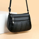 Women PU Shoulder Bag Multi-pocket Mother Solid Crossbody Handbag (Black)