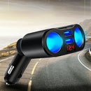 2 Way Black Cigarette Lighter Socket Splitter Adapter LED Dual USB Car Charger