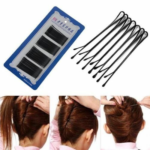 Hot 60Pcs cheveux noirs invisible Clips Flat Top Bobby Pins Grips Salon Barrette