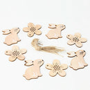 8Pcs Easter Egg Rabbit Wood Craft Wooden Chicken Flowers Pendants Ornaments F7N6