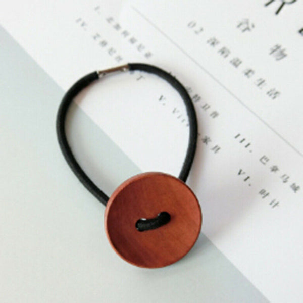 3pcs Women Simple Wood Elastic Hair Tie Rope Band Ponytail Holder Buttons  Z