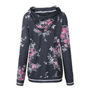 Womens Dark Gray Pullover Long Sleeve Floral Hoodies Coat Sweatshirt W/ Pocket