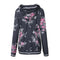 Womens Dark Gray Pullover Long Sleeve Floral Hoodies Coat Sweatshirt W/ Pocket