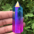 Natural Titanium Rainbow Quartz Obelisk Wand Crystal Tower Point Healing USA