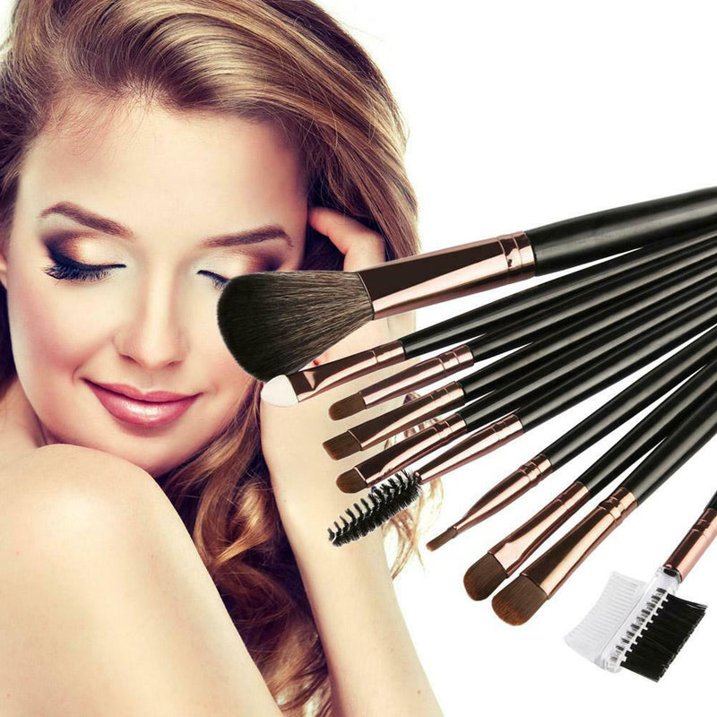 10pcs Makeup Brushes Set Eye Shadow Eyebrow Foundation Beauty Tools(Coffee)