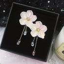 Women Acrylic Crystal Flower Drop Dangle Earrings Pink Long Chain Tassel Jewelry