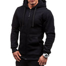 Men Fashion Hip Hop Pocket Zip Up Hooded Sweatshirt Casual Solid Long Sleev