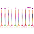 10pcs Fish Tail Foundation Powder Eyeshadow Eyeliner Makeup Brush(Colorful) A