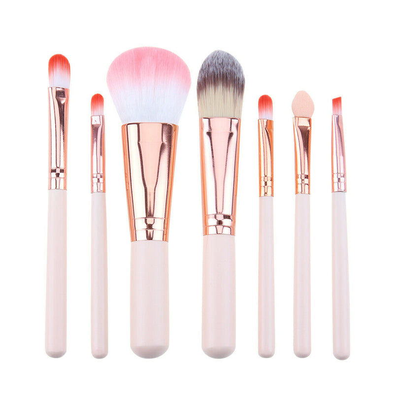 7pcs/set Wood Makeup Brush Foundation Contour Concealer Blush Pen Beige A