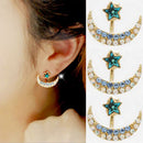 Women Girls Pretty Filled Moon Star Shape Crystal Rhinestone Stud Earrings Kit