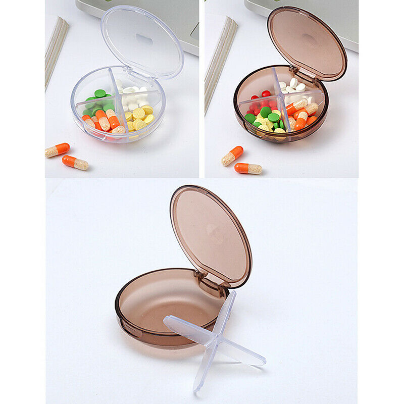 New Round Pill Box 4 Grid Tablet Organiser Medicine Storage Daily DispenserB Hn