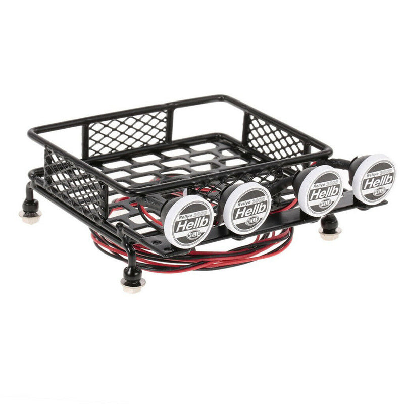 RC 1/10 Metal Roof Rack Luggage Carrier with Round LED Lights 2 White 2 Red