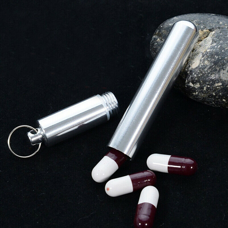 Aluminum Pill Box Case Capsule Shape Keychain Outdoor Waterproof Pill BoxBX