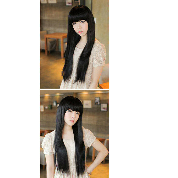 Addorable Girl Lady Long Straight Clip On Hair Extension Black Fibre  60cm