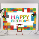 0.9x1.5m Happy Birthday Building Block Wall Photo Shooting Background Cloth A