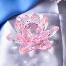 Crystal Lotus Flower Buddhist Ornament Feng Shui Art Glass Paperweight Pink