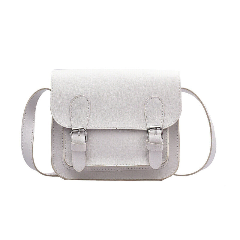 Hit Color Women Crossbody Bag Belt Buckle PU Mini Shoulder Pouch (White)