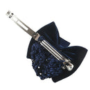 Navy Blue Velvet Bowknot Barrette Hair Clip Snood Net for Women F4G2