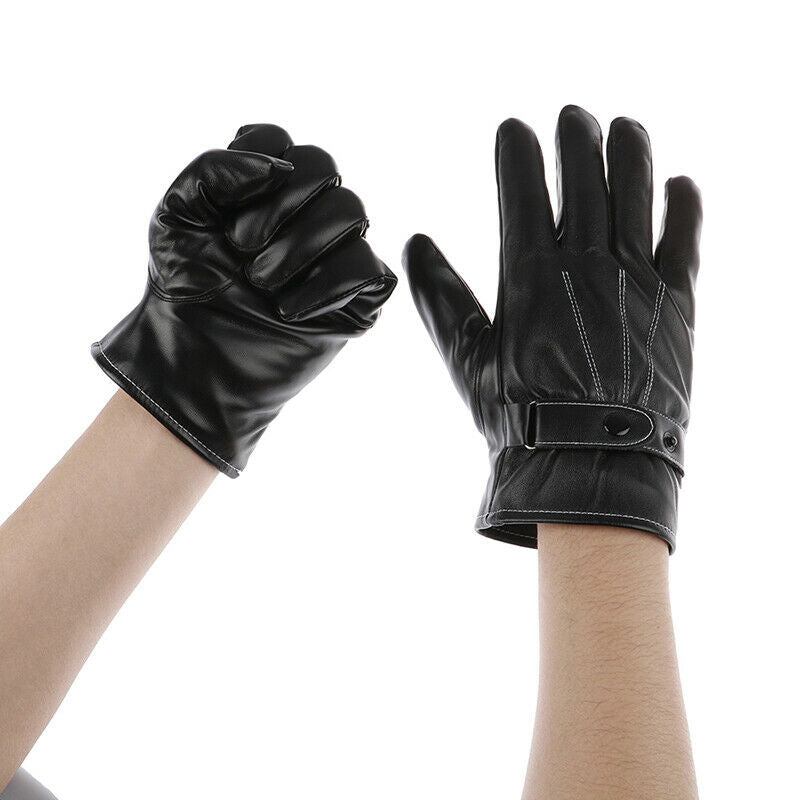 Leather Gloves Full Finger Mens Motorcycle Driving Winter Warm Touch Scree Gw