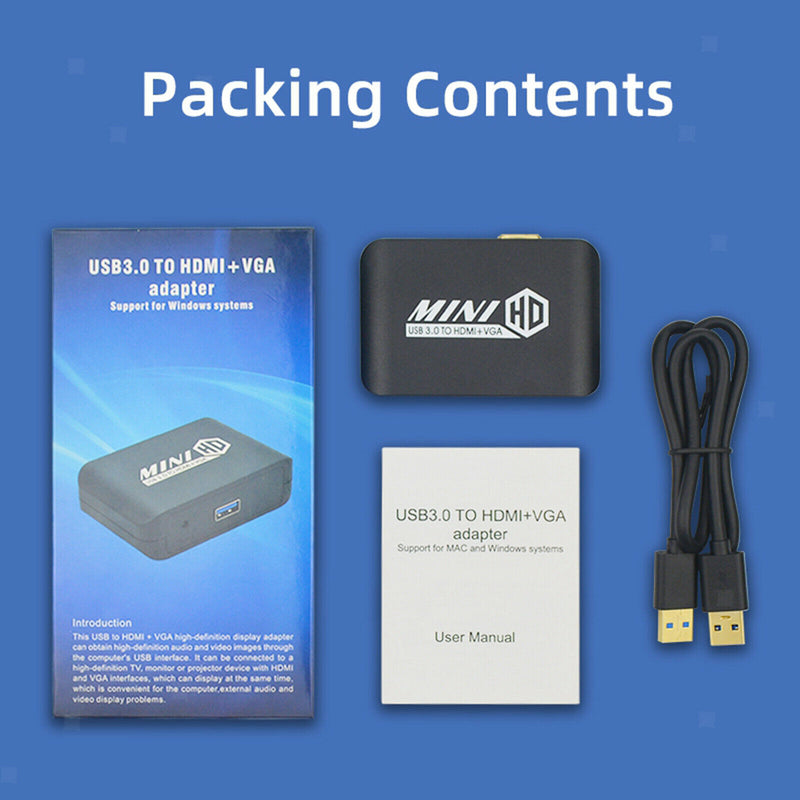 Full HD USB 3.0 to HDMI VGA Adapter Converter Dual Display Output For Laptop