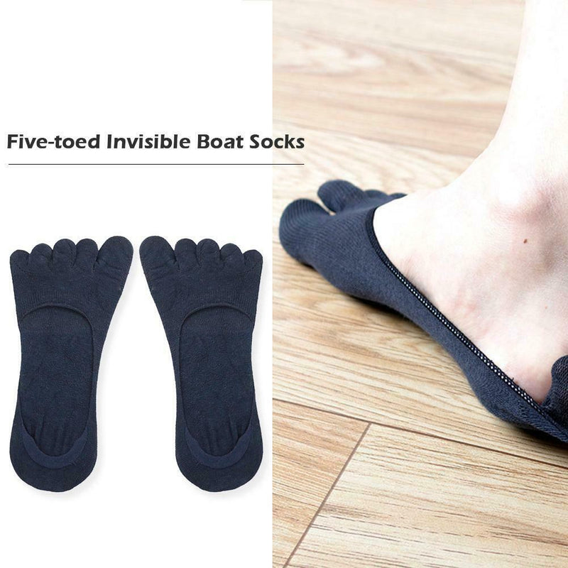 1 Pair Five Finger Toe Socks Elastic Solid Summer Boat Socks (Navy Blue) A