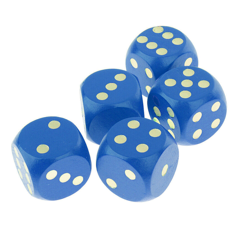 5Pcs Board Game Dice Set Die D6 Wooden for Roleplaying Game Cards Game Blue