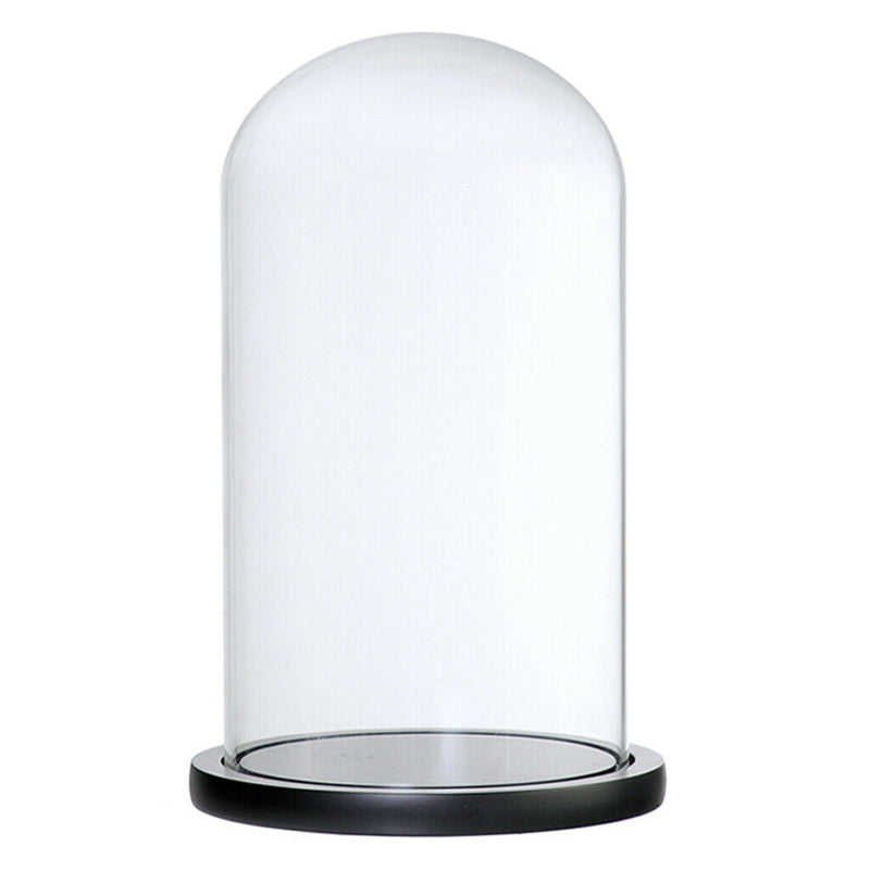 Decorative Glass Cloche Bell Jar Dome with Wooden Base Display Decor_Black F