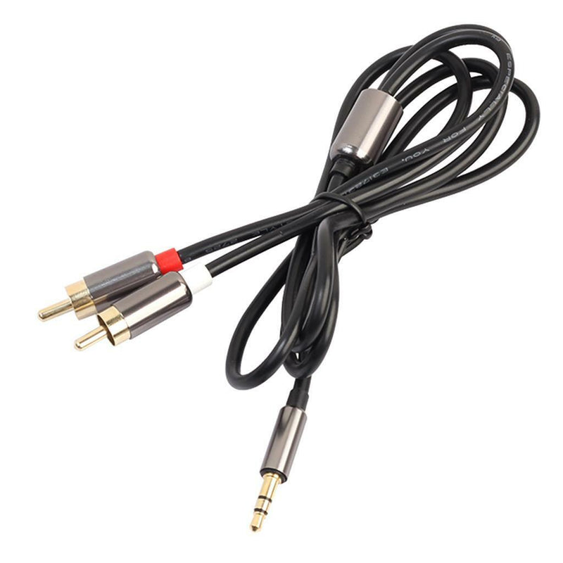 3FT 3.5mm Stereo Male Plug to Dual RCA Audio Male Adapter Speaker Cable Grey