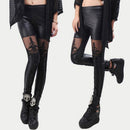 Sexy Women Fashion Faux Leather Gothic Punk Leggings Pants Lace Skinny Trousers