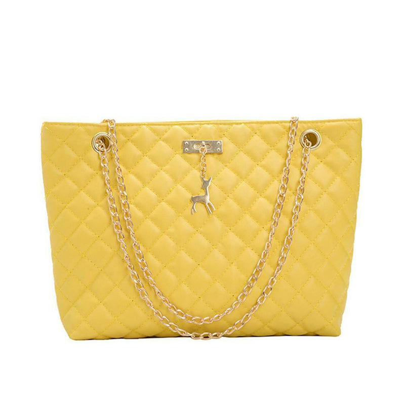 Fashion Leather Handbag Women Large Top-handle Bags Shopping Tote (Yellow)