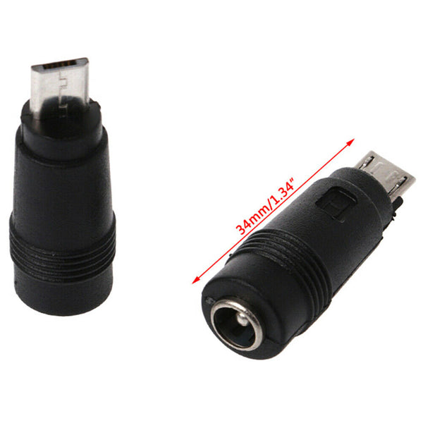 2Pcs DC 5.5*2.1mm female jack plug to micro USB 5pin male power converter