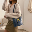 Retro Women Messenger Bag Leather Lattice Shoulder Bucket Handbag (Blue)