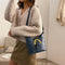 Retro Women Messenger Bag Leather Lattice Shoulder Bucket Handbag (Blue)