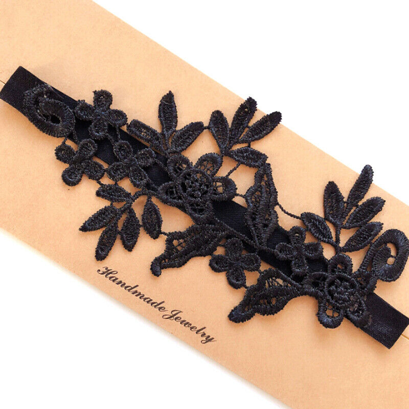 2pcs Wedding Garters Black Lace Floral Sexy Garters Bride Bridal Leg GarterSJA%x