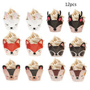 12pcs Woodland Animal Fox Cupcake Topper Wrappers Fiesta Birthday Party Suppl BX