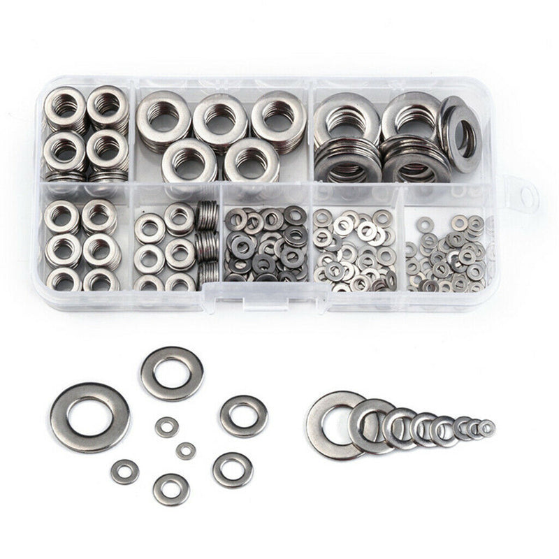 360Pcs Stainless Steel Flat Plain Round Washer Screw Gasket Assortment , M2 -M10