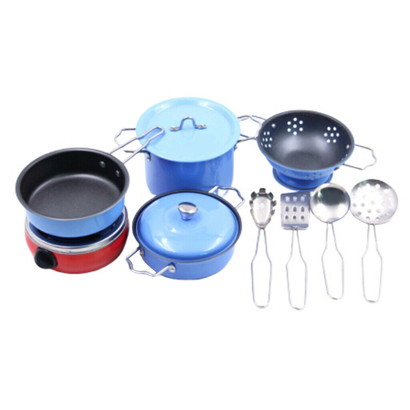 Kids Kitchen Pretend Play Set Stainless Steel 11pcs - Cooker & Cookware Utensils