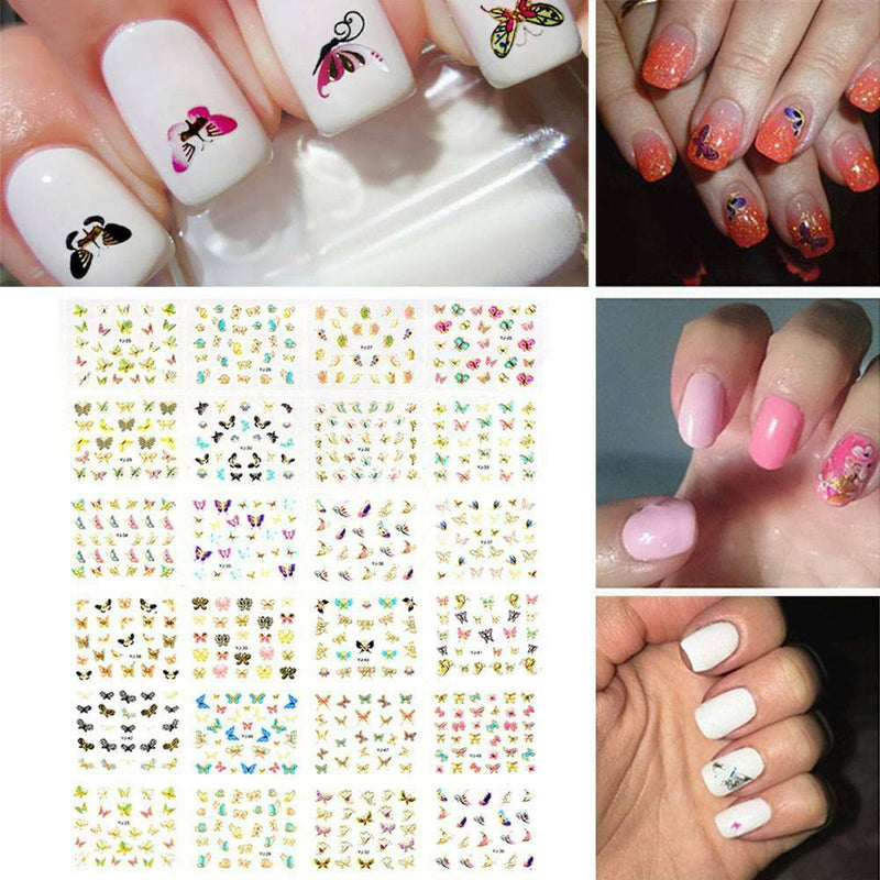 24 Sheet of Butterfly Nail Art Water Transfer Stickers Assorted Butterflies