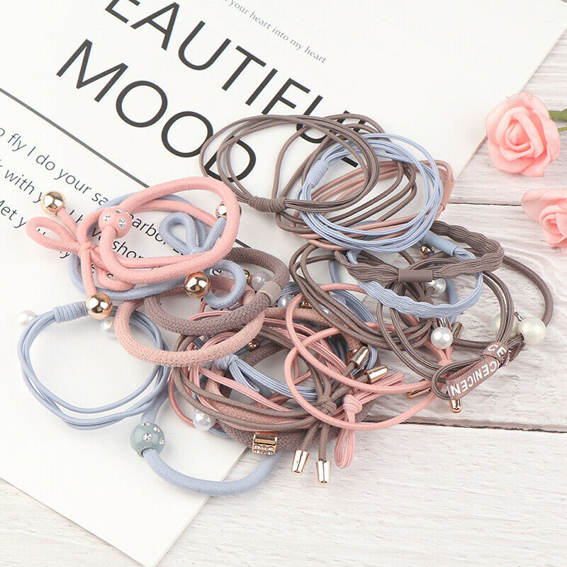25pcs Women Girls Basic Knot Pearls Elastic Hair Bands Set Scrunchies Ponyta Gw