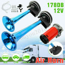 178DB 12V Super-Loud Blue Air Horn Dual Trumpet Compressor Truck Train Car J0D0