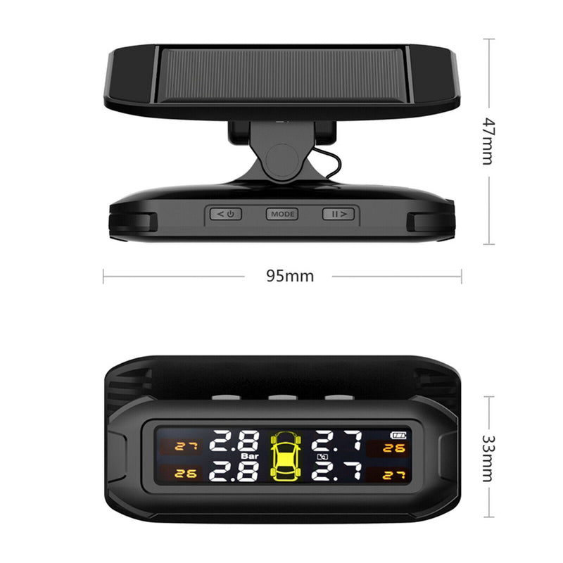 Wireless TPMS Solar Power LCD Tire Pressure Monitoring System w/ External Sensor