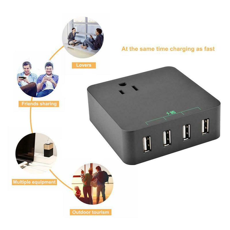 4 USB Ports Travel Phone Charging Station Socket AC Power Strip Charger US A
