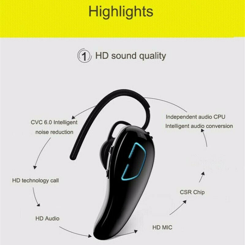 Wireless Business Headset Handsfree Stereo Headphones In Ear Earpiece