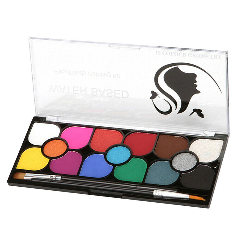 15 Color Non Toxic Face Paint Palette Adults Kids Painting Brush Art Fancy Dress