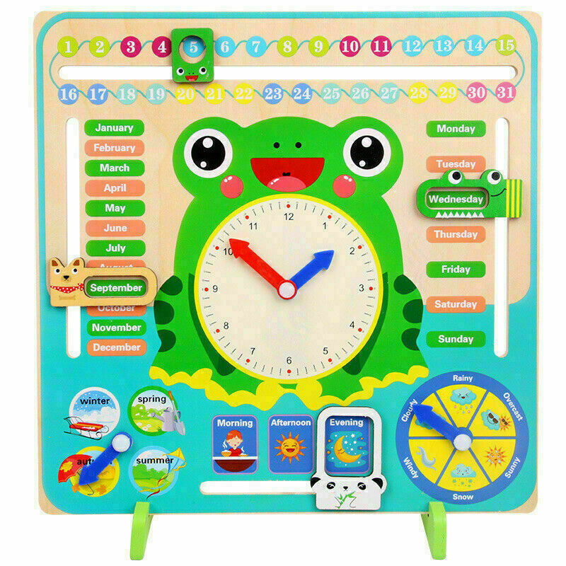 Wooden Calendar Clock Educational Weather Season Toys Clock Learning For Ki Y6K4