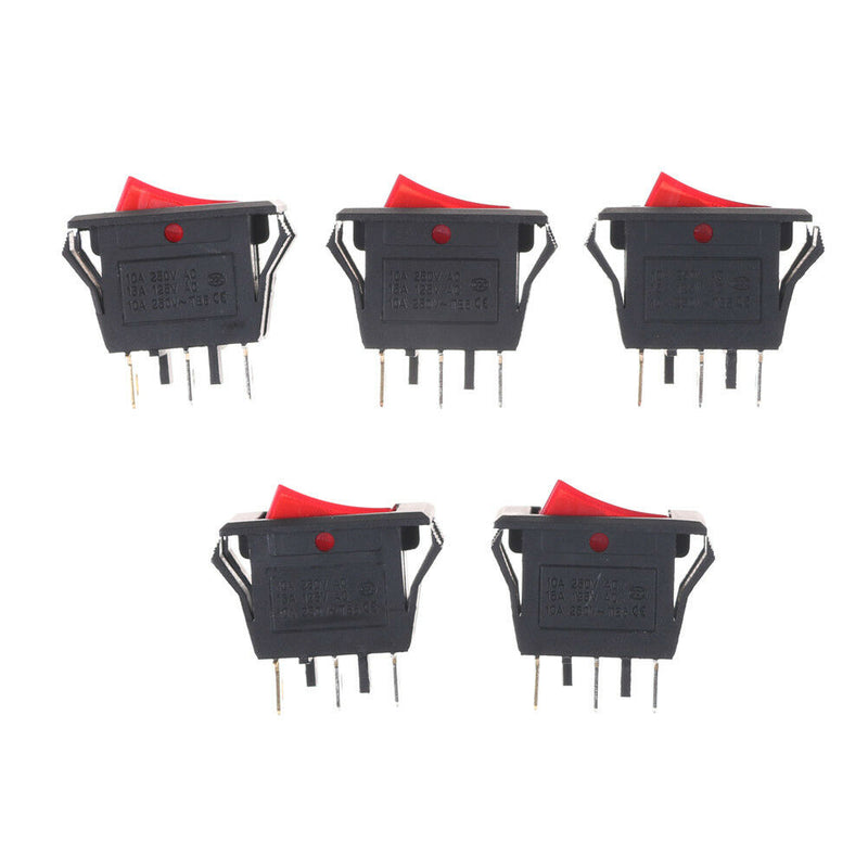 5PCS Red AC15A/250V 20A/125V ON-OFF 2 Position SPST Boat Rocker Switch 3 pins Cy
