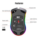 D2 2.4GHz RGB Wireless Gaming Mouse Rechargeable Hollow PC Mice (Black) A