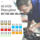 15pcs Micro2 Fuses 5A 7.5A 10A 15A 20A Car Auto Blade Fuse Assortment Kit