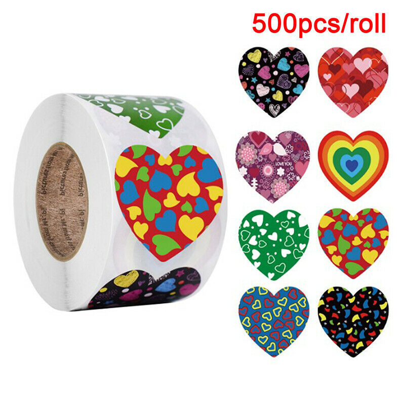 500pcs Heart Shape Valentine's Day Stickers Party Gift Seal Labels StickersB Ew